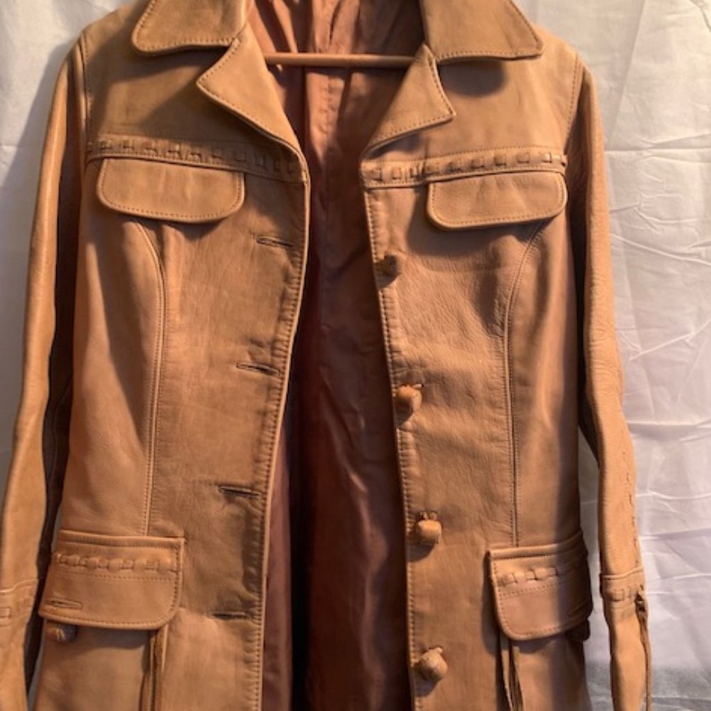 VINTAGE  1980s Style Tan Leather Jacket, Size Medium